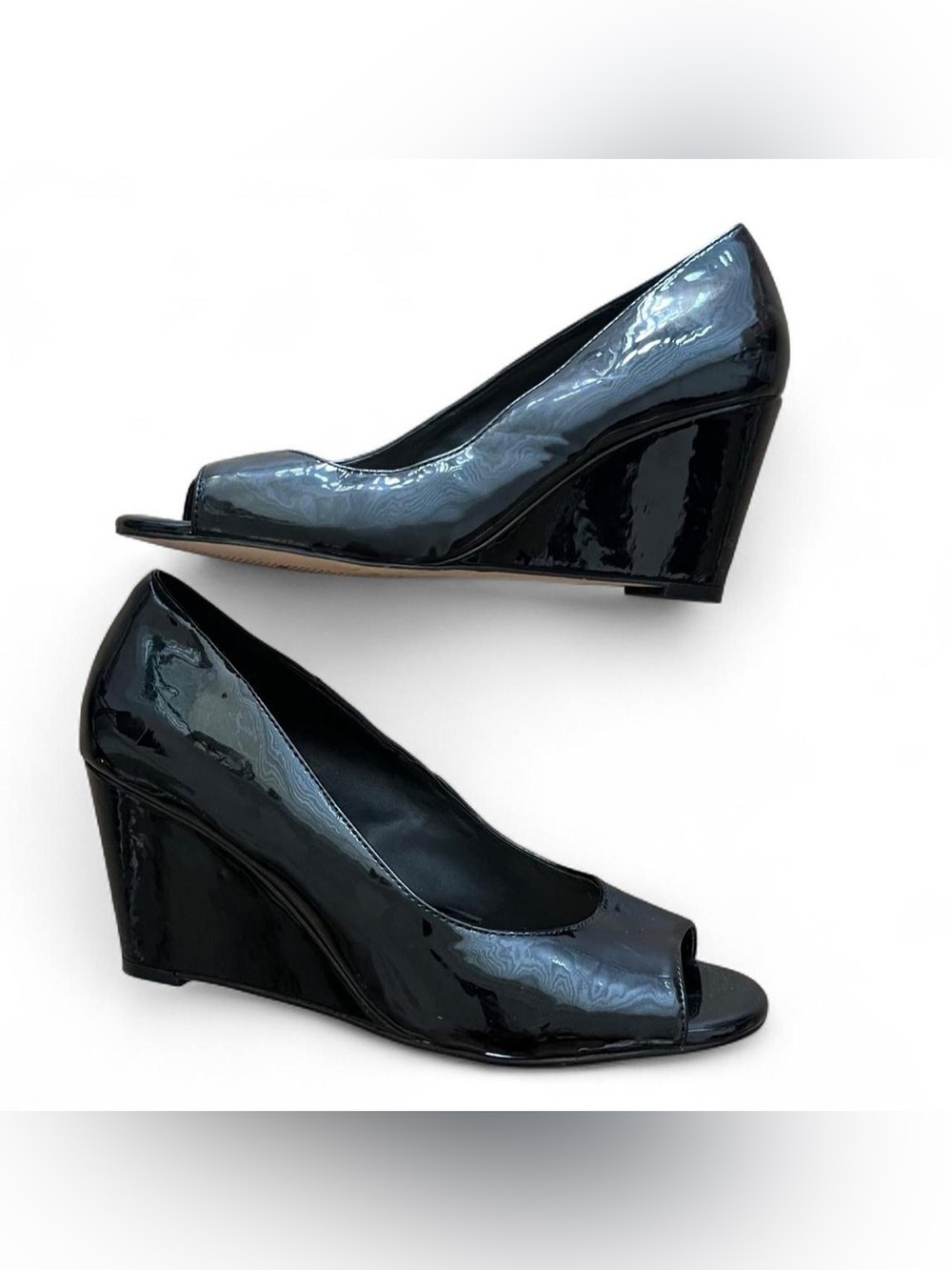 Sole Society Black Patent Leather Peep toe Wedges